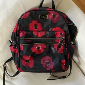 Kate Spade Black and Red Floral Backpack